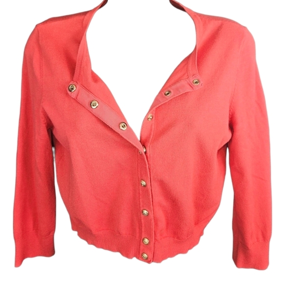 WHBM Coral & Gold Snap Button Cardigan Sweater - Picture 1 of 3